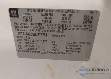 2011 GMC Terrain Sle-1 from USA, damaged, VIN 2CTALMEC5B6376231